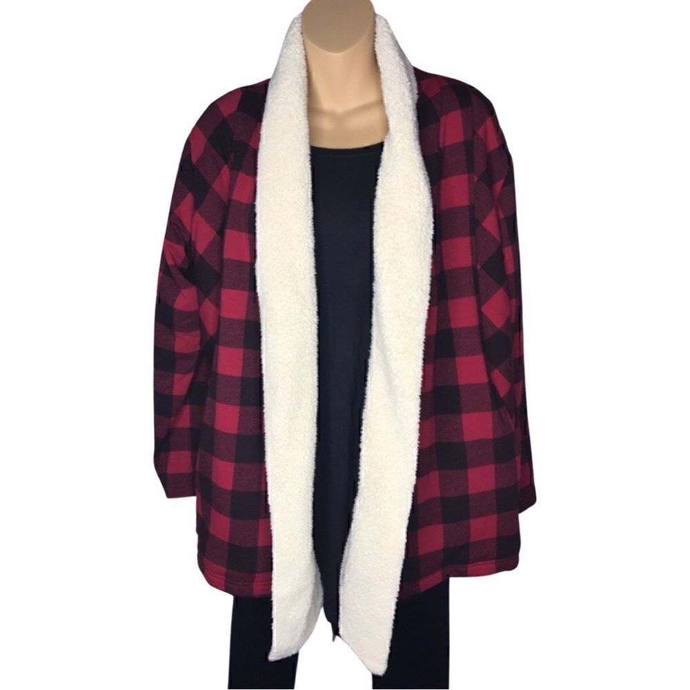 Eddie Bauer Snow Lodge Buffalo Check Faux Shearling Lined Wrap Size Small